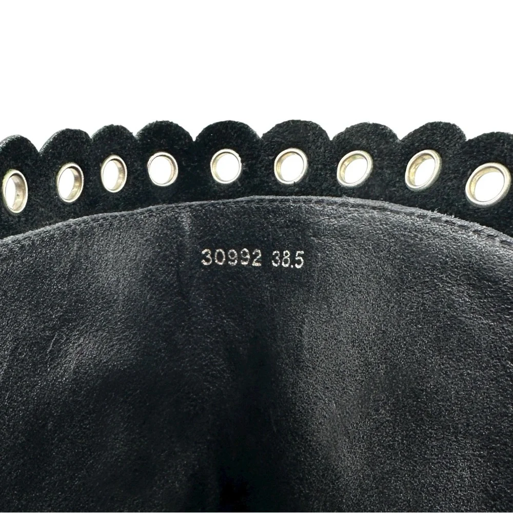 LK Bennett Black Leather Grommet Detail Over the Knee Flat Tall Riding Boots